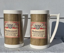 2 VTG Budweiser Plastic Beer Mug Cup/ West Bend Thermo Serv Made In USA Used