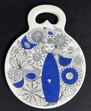 ARABIA Finland PASTORAALI Trivet Ceramic Plaque Scandinavian Nordic Blue Black