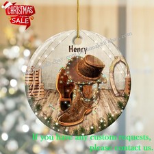 Cowboy Ornament Personalized Cowboy Boots And Hat Ceramic Christmas Ornament ...