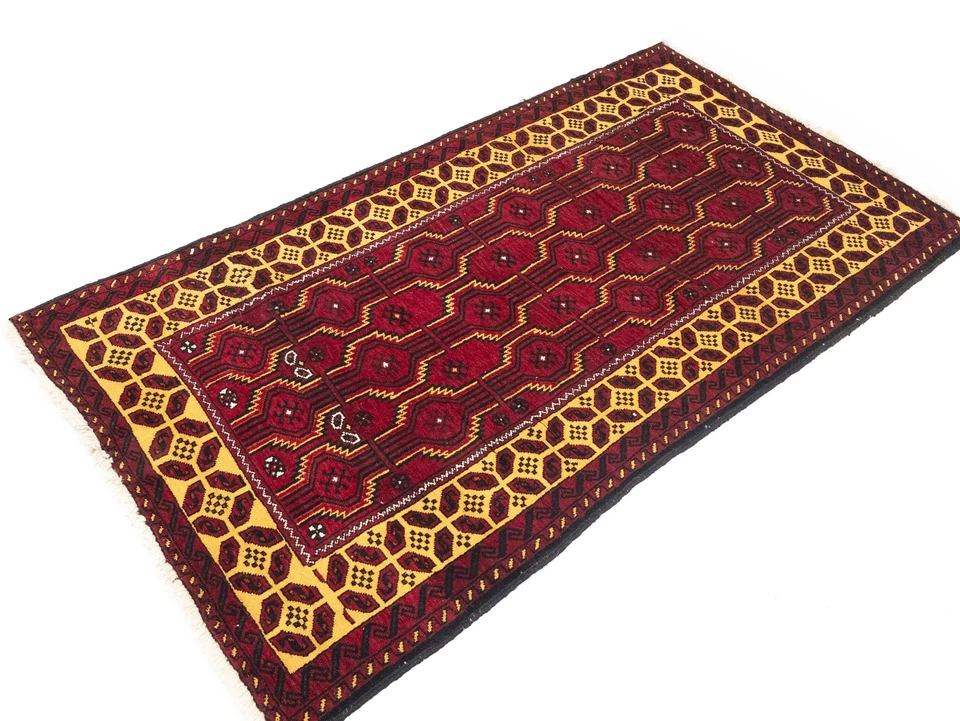 Hand-Knotted Vintage Oriental Rug Red Farmhouse Tribal Design Carpet 4X7 ft - Image 4 of 4