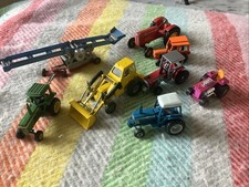 7 Vintage Die cast Tractors & A Corgi Elevator Ertl Dinks Matchbox Good Mix 