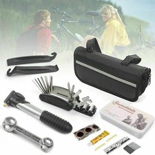 BIKE CYCLE BICYCLE FRAME TOOL PUNCTURE REPAIR SET CARRY CASE BAG WITH PUMP KIT
