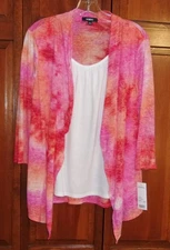 Elementz  Attached Pullover Twinset  Coral/Pink Spacedye & White Sz Medium NWT
