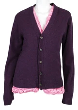 JW ANDERSON $850 NWT 2024 Purple Wool Knit Satin Lined Cardigan Sweater L