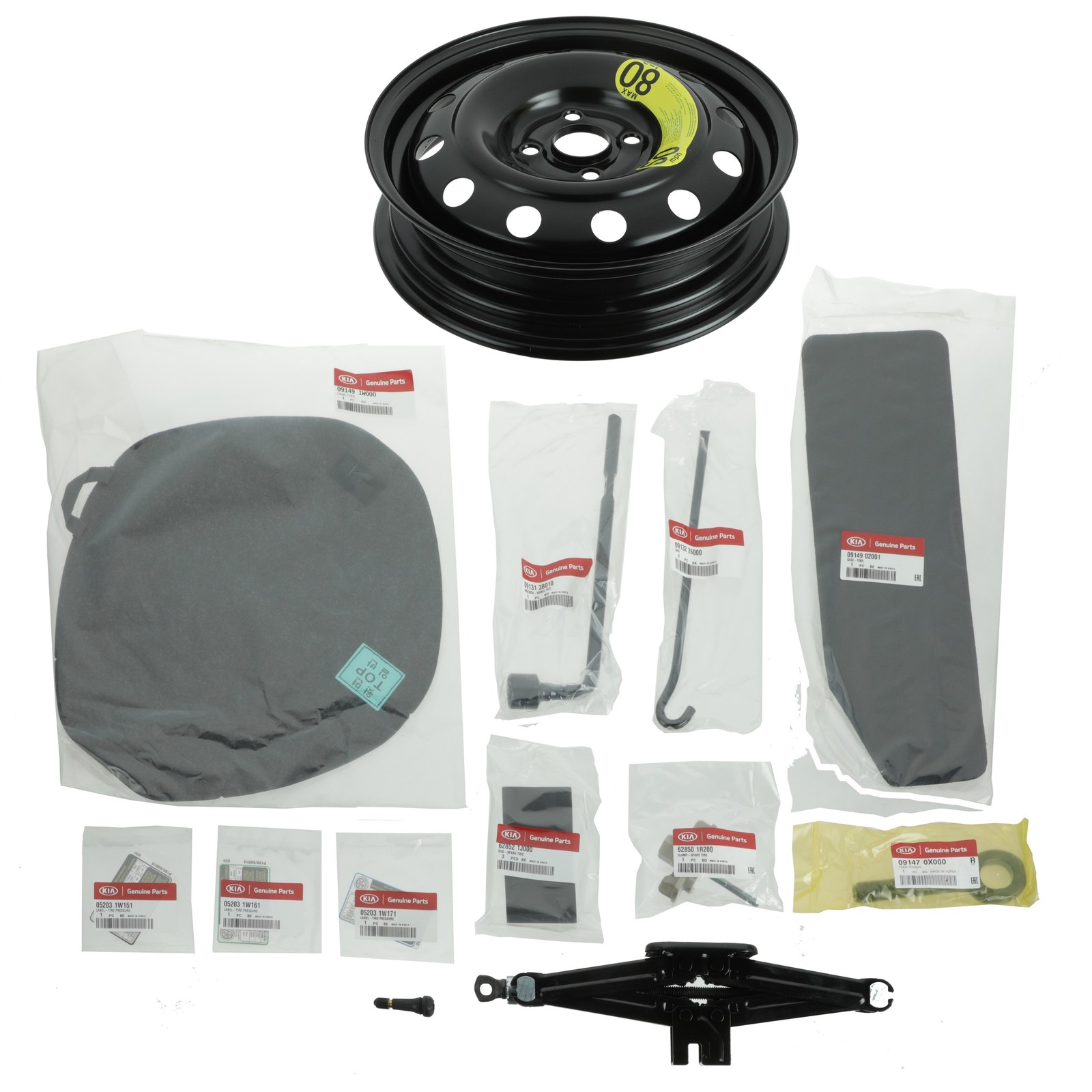 Kit de hardware para llanta de repuesto para Kia Rio 2012-2016 (N/P 09100-1W999)