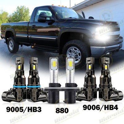 FOR 1999-2002 Chevy Silverado 1500 2500 HD 6 x 6000K LED Headlights + Fog Bulbs