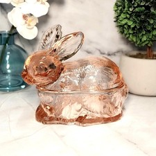 Pink Depression Style Glass Bunny Rabbit Nest...
