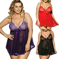 XXXXL Women Plus Size Lingerie Lace Babydoll Short Dress Sleepwear with G-string