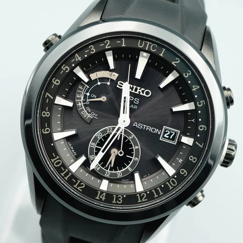 *NEAR MINT* Vintage SEIKO ASTRON 7X52-0AB0 Solar Black Round 46mm Mens Watch