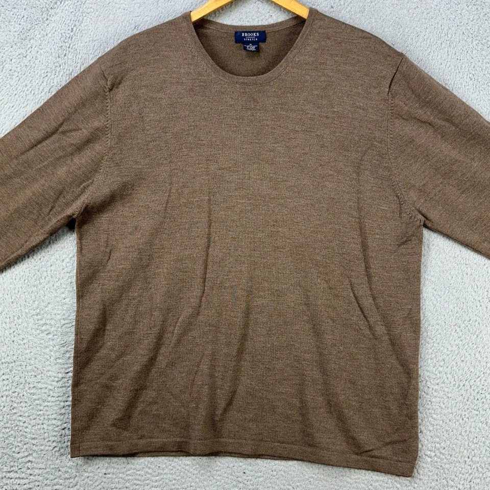 Sudadera Brooks Brothers Brooks Mezcla de Lana Merino Cuello Redondo Hombres XL Pullover Tostado Foto 3 de 4