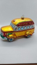Christmas Ornament Handmade Artisan Glass Yellow School Bus 5  X 2.75  