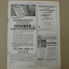 Vintage Werbung HOHNER KLAVIER AKKORDEON, die neue Verdi III, 30er Jahre