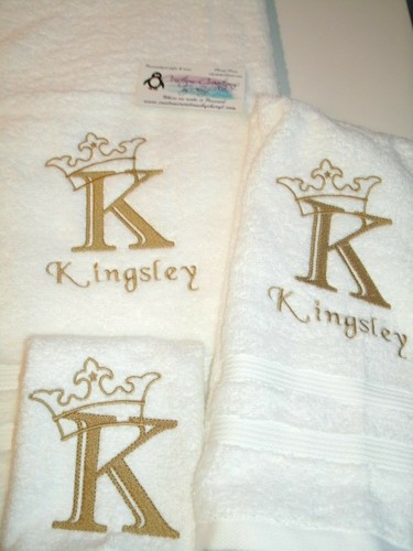 Monogram Crown Engraved Letter Personalized 3 Piece Bath Towel Set ANY COLOR - Picture 11 of 11