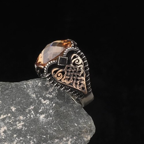 Citrine Stone 925 Sterling Silver Men's Ring Turkish Handmade Natural Stone - Picture 3 of 4