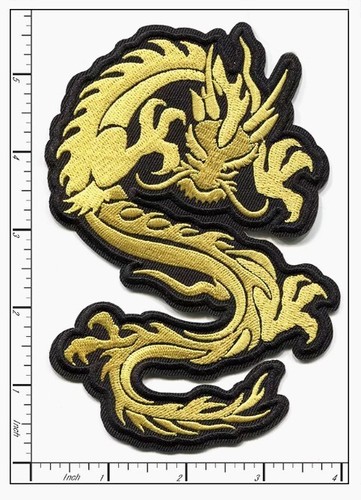 Gold Dragon Embroidered Iron-On Patch Large Mythical Animal Applique - Picture 2 of 2