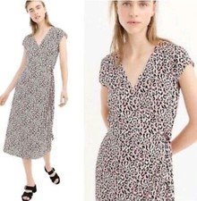 J. Crew Midi Wrap Dress Pink Leopard Tie Waist vneck Sz S