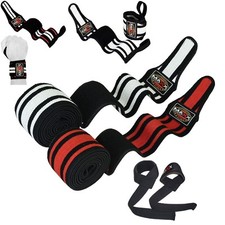 Maxx 3tlg Gewichtheben Set, Kniebandagen, Handgelenkbandagen, Handschlaufe Powerlifting Gym