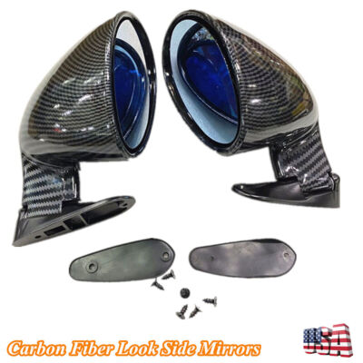2 x Carbon Fiber Look Car Side Mirrors Rearview Mirrors Kit Vintage Sport Style