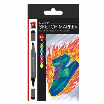 NEU Marabu Sketch Marker Graphix-Set, HEAT, 6 Stifte