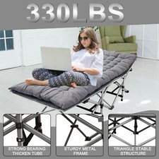 Folding Camping Bed Heavy Duty Outdoor Travel Cot Side Pocket Storage Sleeper