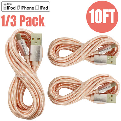 For iPhone 12 11 Pro Max XR iPad 1/3Pack 10Ft USB Fast Charger Cable Data Cord