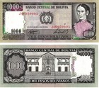 1982 Bolivia  1000 Pesos P167 a3 Banknote UNC