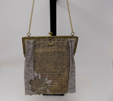 Steel Cut Beaded Purse Art Deco Floral Flapper Handbag with Fancy Clasp