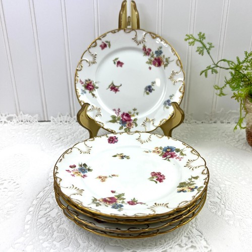 Vintage Limoges France GDA Burley & Co 5 Dessert Plates Gilded Floral Signed - Picture 2 of 10