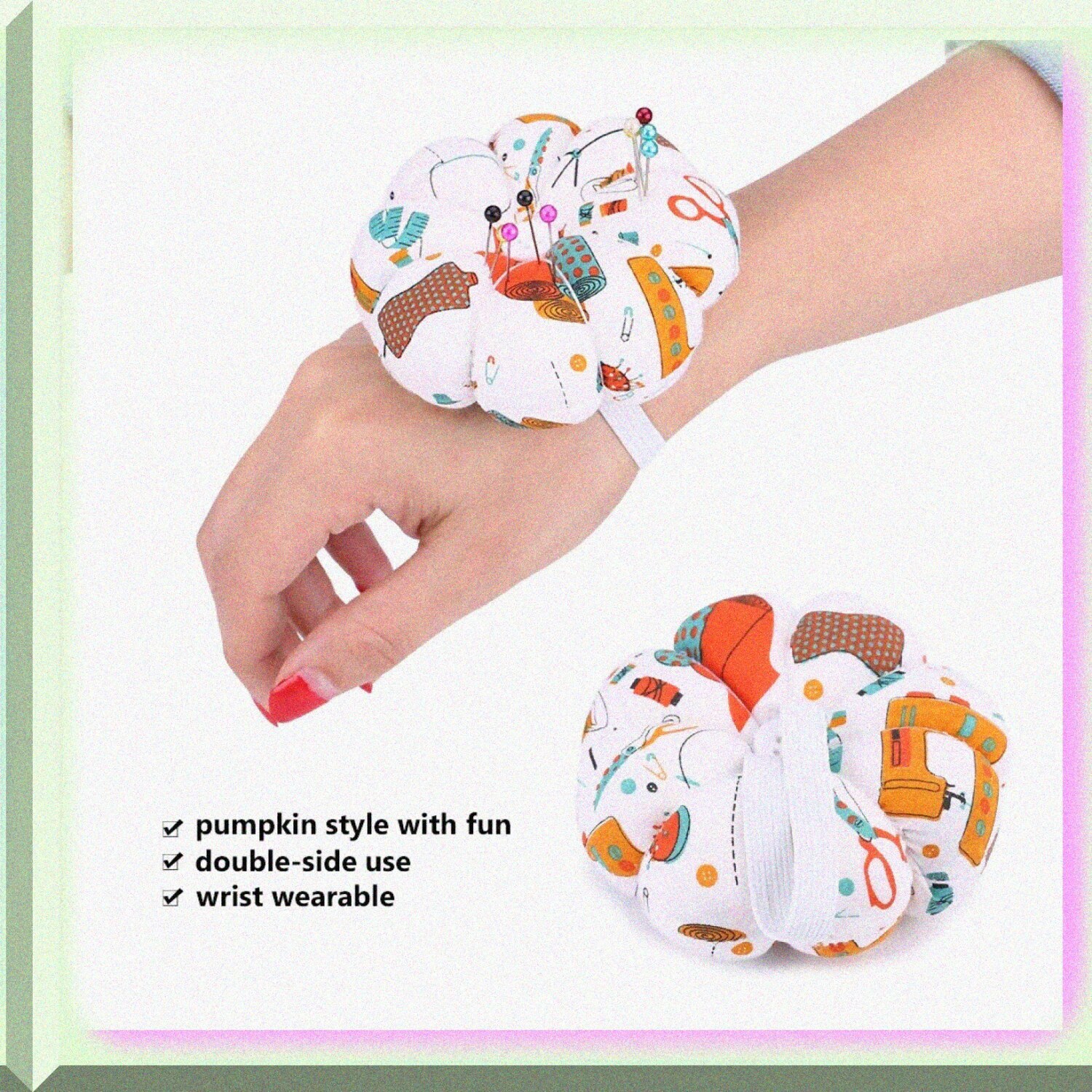 Pumpkin Blossom Pin Kit: Floral Sewing Storage with Removable Tray, Built-in Pin