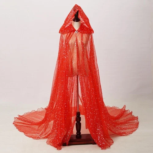 Damen Herren Netz Kapuze Cape Umhang Top Halloween Party Kostüm Glitzer Vintage - Bild 15 von 18