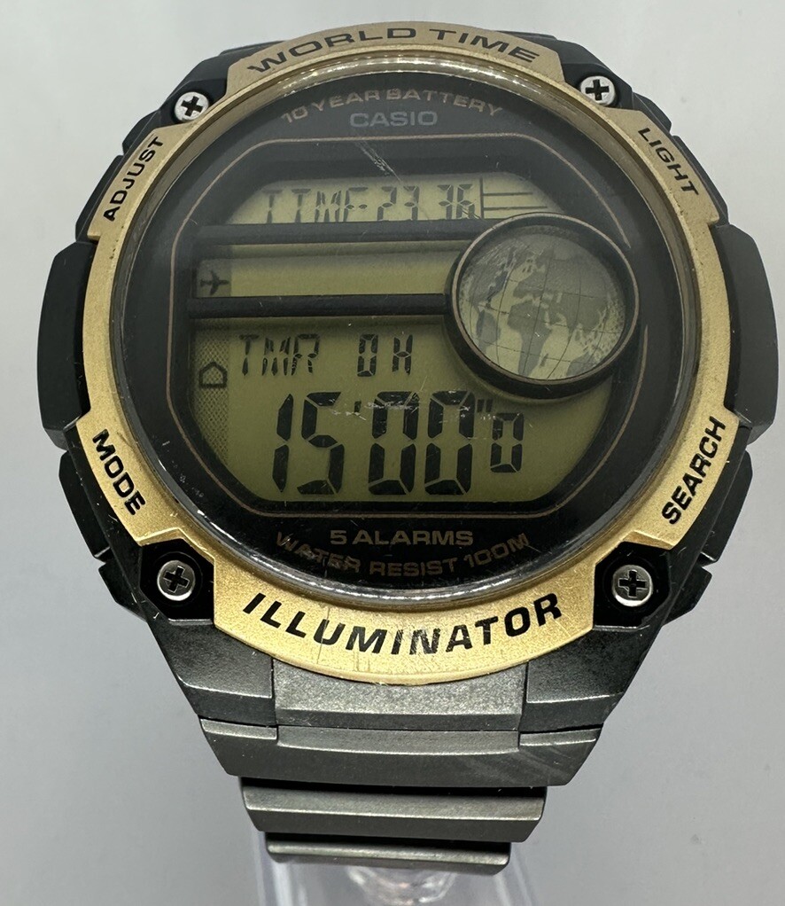 Casio Illuminator 3447 Mens 100M World Time 5 Alarms AE3000W Works