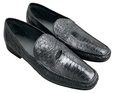 Moreschi Italy Loafers Black Genuine Ostrich Leather Slip On  display picture 3