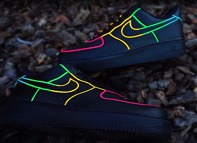 Nike Air Force 1 Black Neon Outline Custom Shoes Blue Green Yellow All | eBay