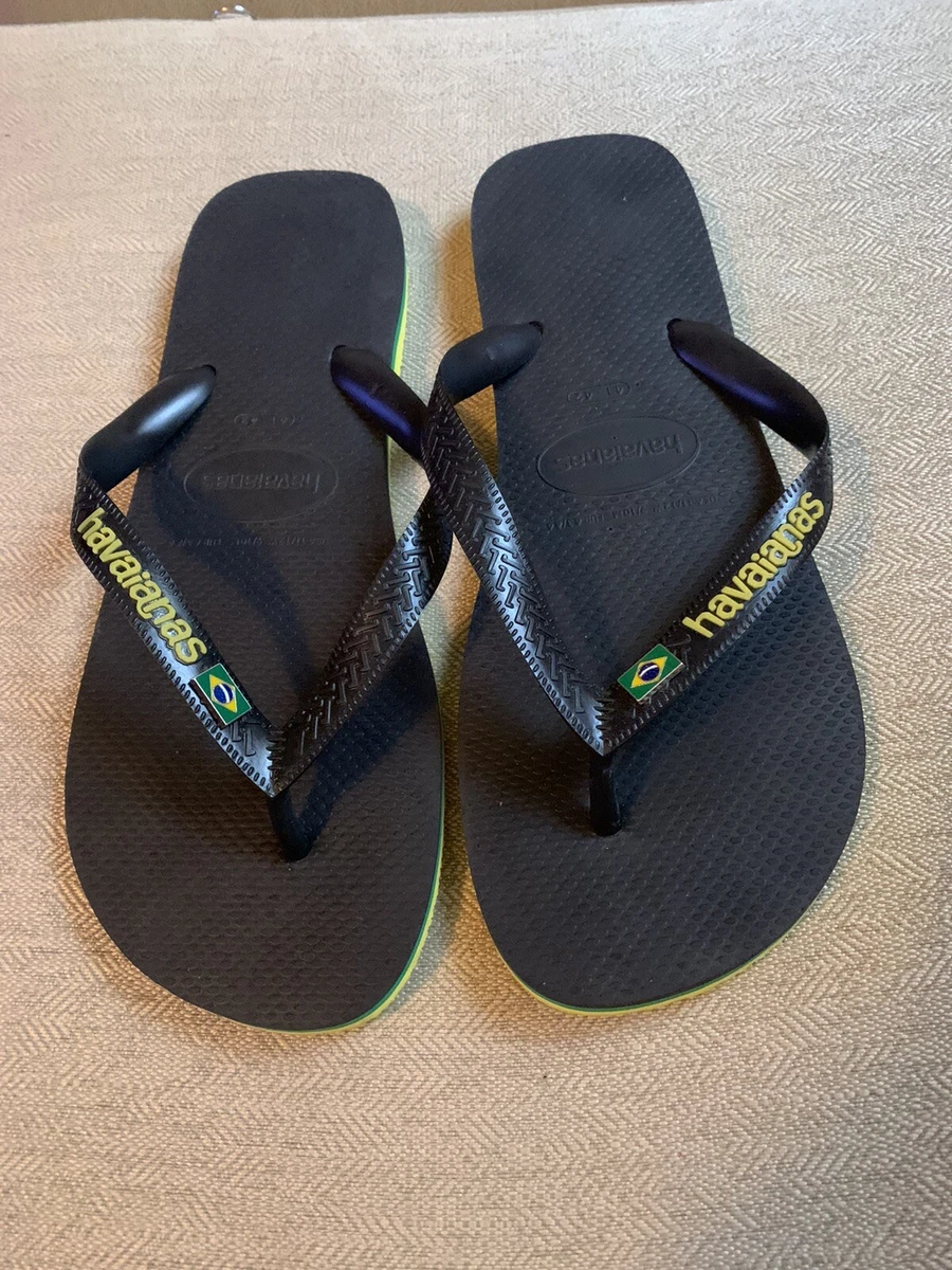 Brazil Havaianas Black Yellow Green Flipflop Sandal 41 42 Mens LN Condition