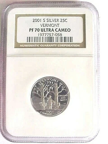 2001-S Vermont Silver Quarter NGC PF70 Ultra Cameo Proof State Quarter