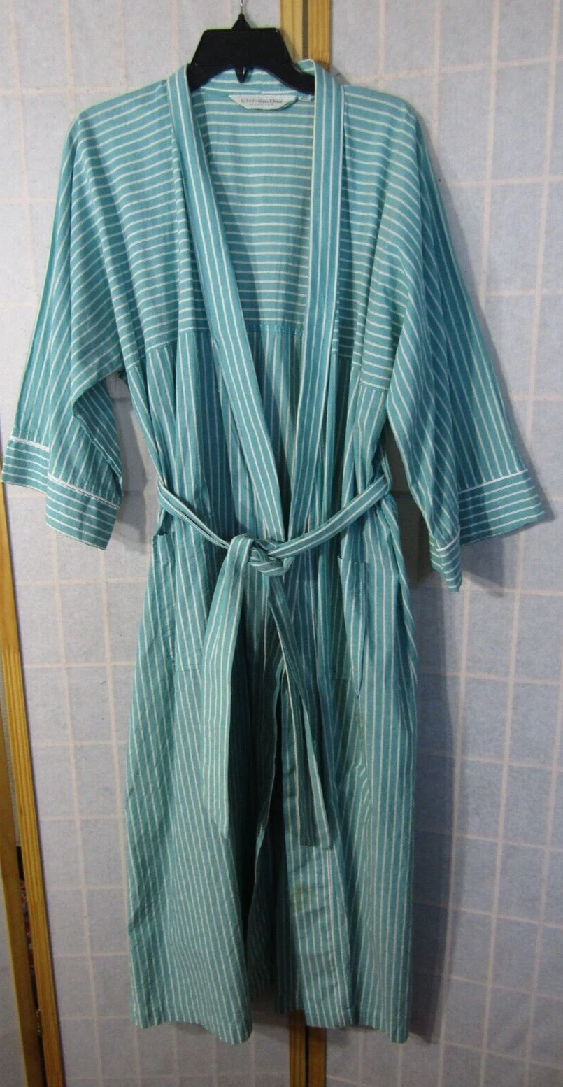 Robe homme Christian Dior Monsieur coton léger rayé sarcelle et blanc OSFM