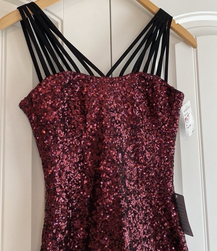 Dress the Population NWT Women's Mini Red Sequin Dress Size S Strappy - Picture 2 of 13