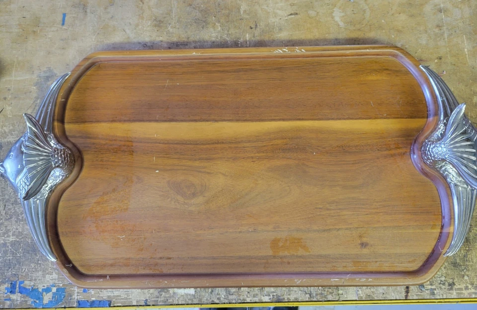 Frontgate ANGEL FISH Wood & Stainless Serving Tray LARGE 31" x 15” Beach House - Image 2 of 4