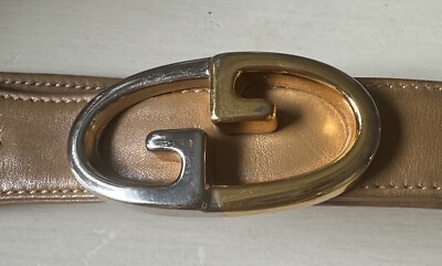 Gucci Beige/Tan Monogram Canvas Belt with Gold & Silver Double G Buckle Beige/Silver GG Canvas and Leather Interlocking G Buckle  main image 4