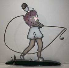 Lady Golfer Stained Glass Sun Catcher Window Hanging Swinging Golf Club