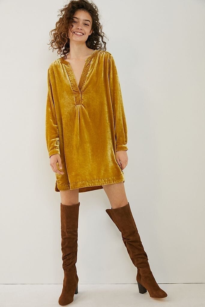 BRAND NEW Anthropologie Melody Mustard Yellow Velvet Tunic Dress NWT $148  SP | eBay