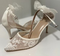 Elegant pointed toe, bow high-heeled wedding breathable lace pumps