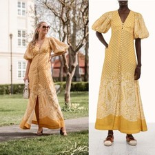 ZIMMERMANN Jude Paisley Puff Sleeve Button Front Linen Maxi Dress Size 4
