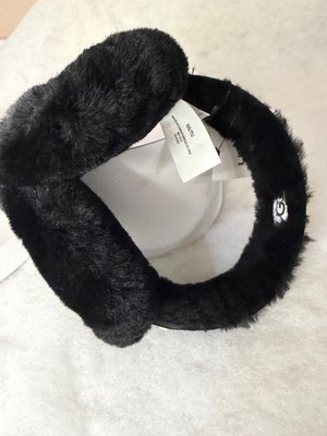 UGG Strip Earmuffs Black Faux Fur Adjustable One Size Ear Warmers NWT