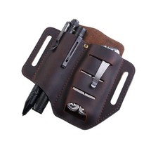 PJ8 Small EDC Leather Sheath for Belt, Multitool Sheath with 2 Pockets, Handm...