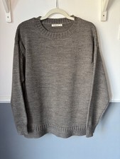 WoolOvers 100% Wool Guernsey Jumper Taupe Crew Neck Knit Size M Fisherman Womens