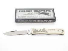 Vintage Explorer G Sakai Seki Japan Hiker & Dog Scrimshaw Folding Pocket Knife