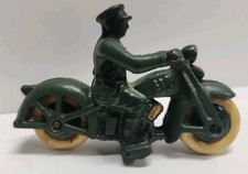 Vintage Cast Iron Harley Davidson Police Motorcycle Green Reproduction
