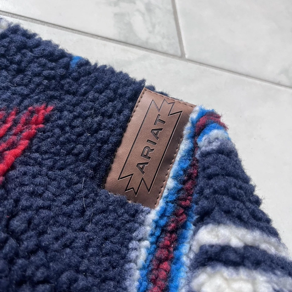 Chaqueta Ariat Para Hombres XL Azul Marino Azteca Sherpa Vellón Cremallera Completa Suroeste Oeste Foto 4 de 4