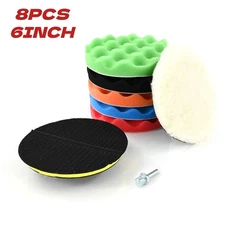 8Pcs 6" Polishing Pads Sponge Waxing Foam Buffing Kit Car Foam Polisher for Dril